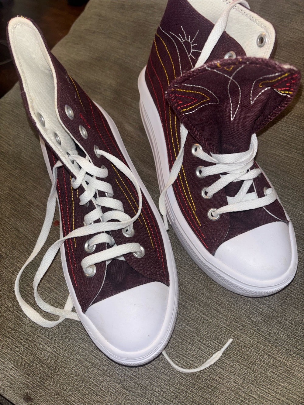 Chuck Taylor’s size 9High-Top Canvas Sneakers in Deep Burgundy with White Toe